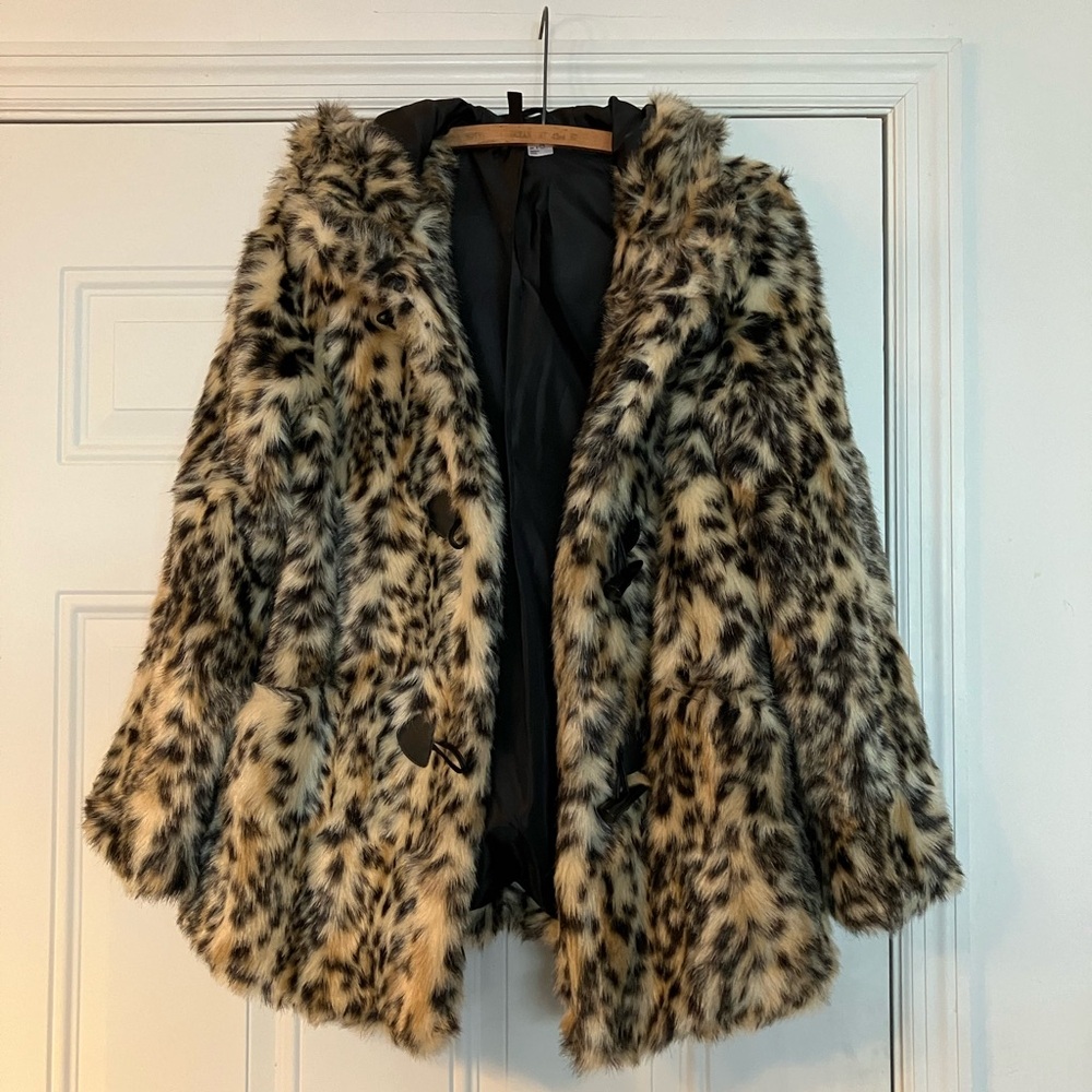 Vintage Hooded Faux Fur Vegan Leopard H&M Jacket Size 8